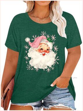 Plus Size Christmas Crew Tee Holiday Graphic Short Sleeve Top